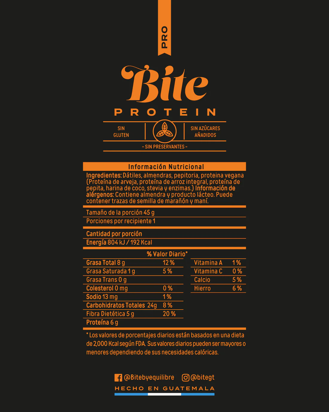 Tabla Nutricional Barra Pro Protein Bite