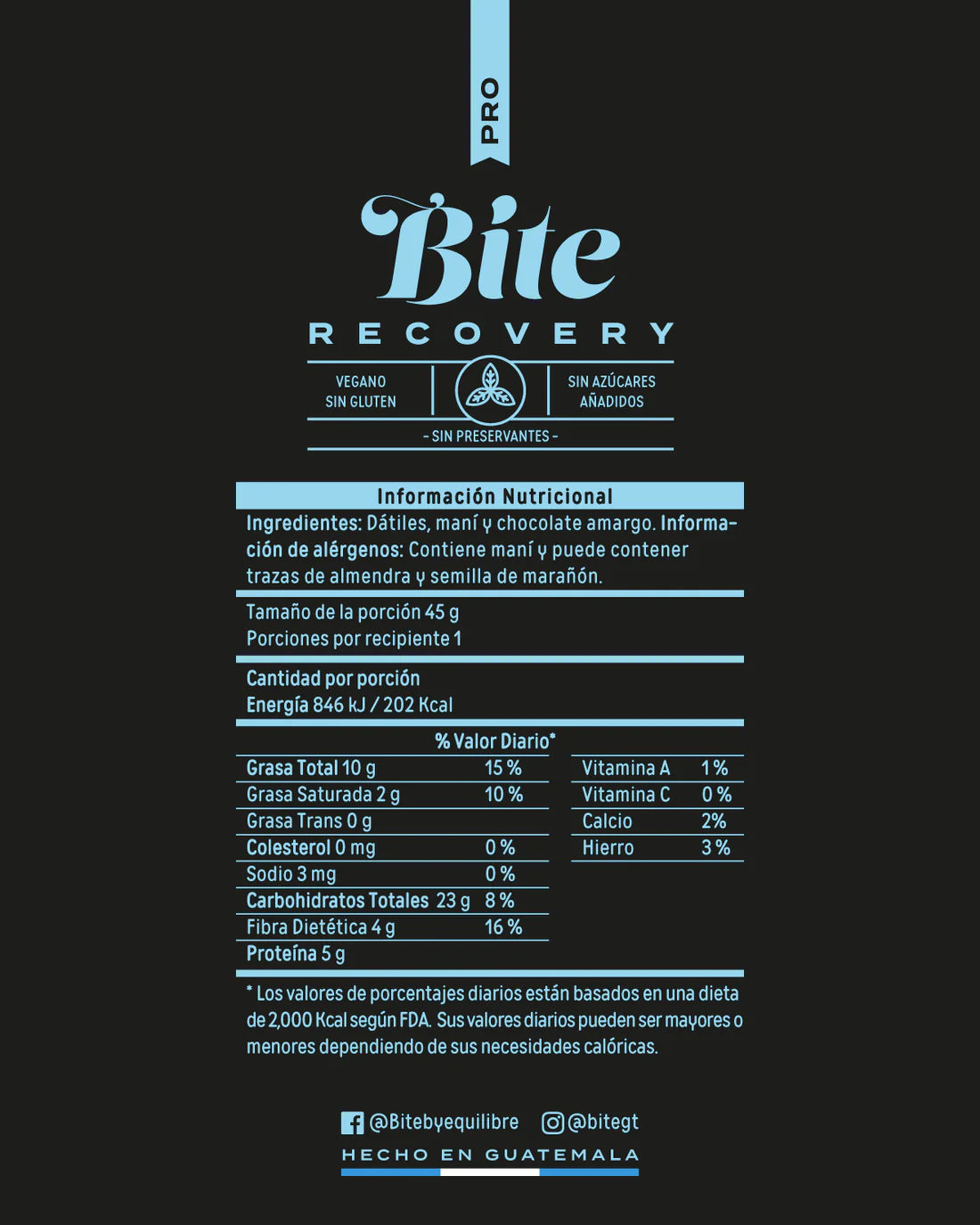 Tabla Nutricional Barra Pro Recovery Bite